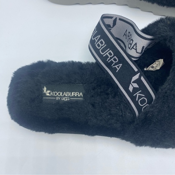 Kookaburra UGG Fuzzy Black Slide Back-strap Slipper Size 9 Style 1116914 - Picture 3 of 9